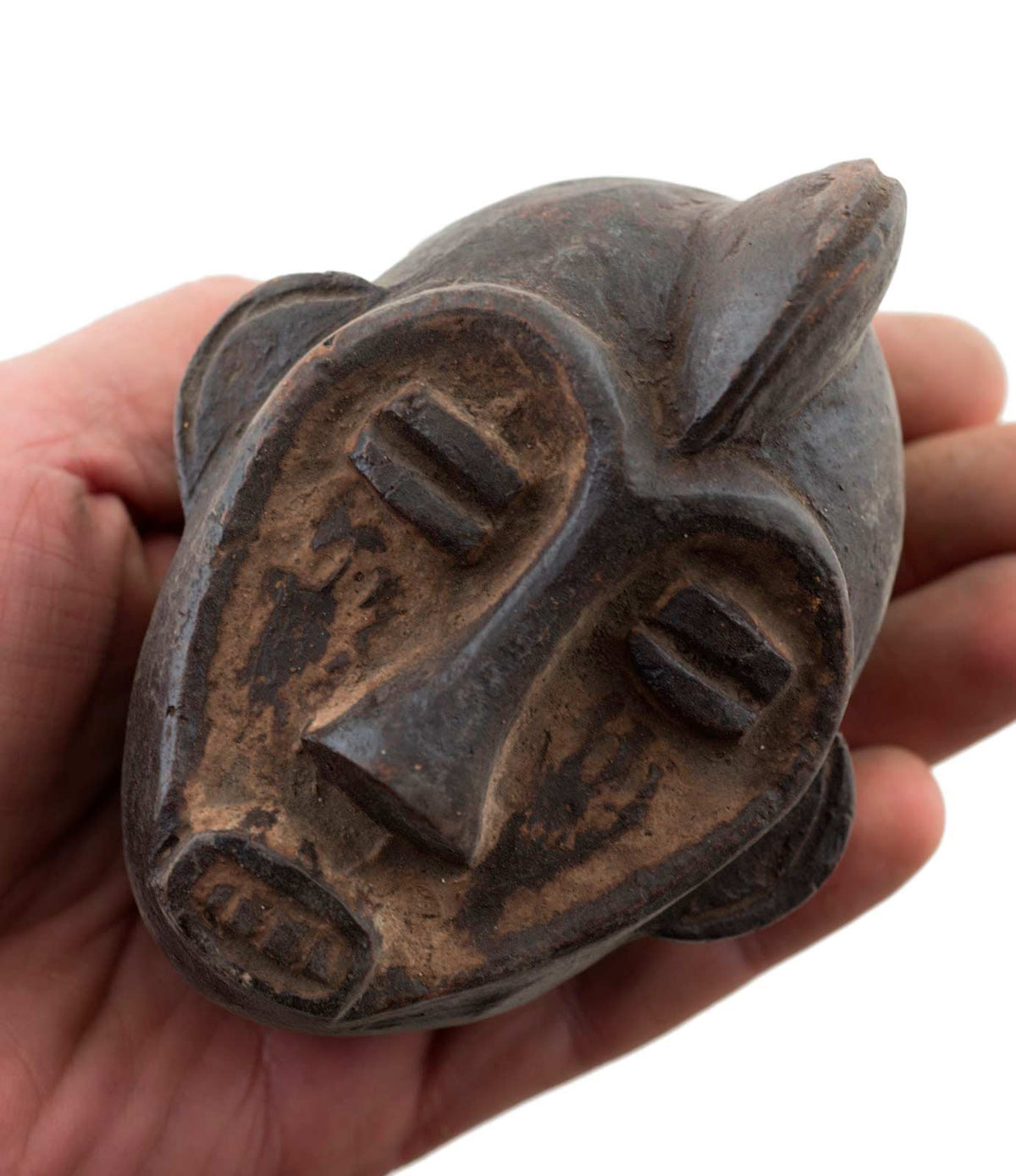 Masquette africaine votive Lega en terre cuite – masque passeport miniature