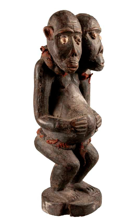 Statuette africaine Singe Bulu Janus – Figure siamoise en bois