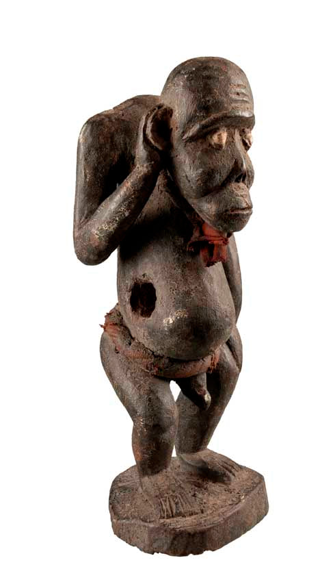 Statuette Bulu africaine en bois – Figure anthropomorphe à cavité ventrale