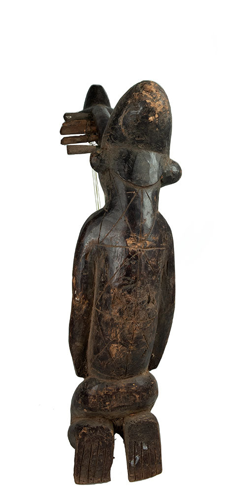 Ancienne harpe arquée africaine anthropomorphique – Instrument traditionnel en bois