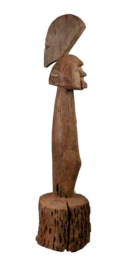 Statue africaine Eke – Poteau reliquaire en bois et métal 61 cm