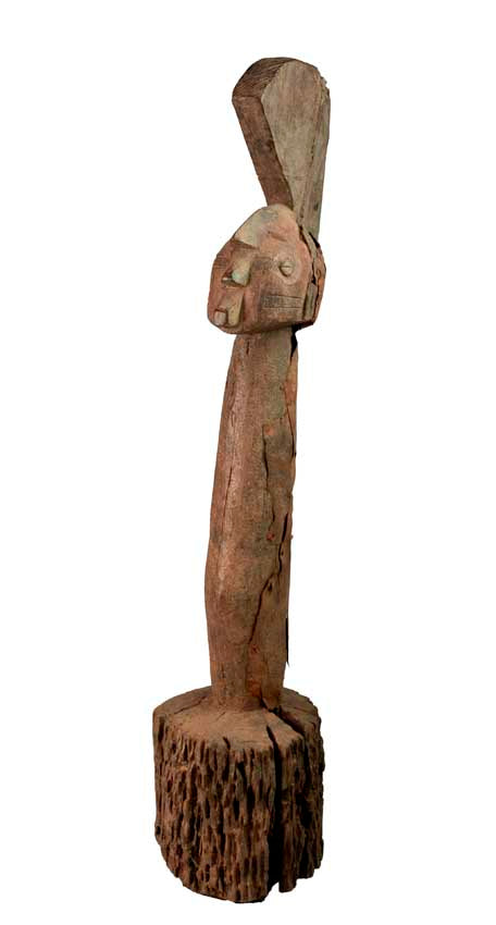 Statue africaine Eke – Poteau reliquaire en bois et métal 61 cm