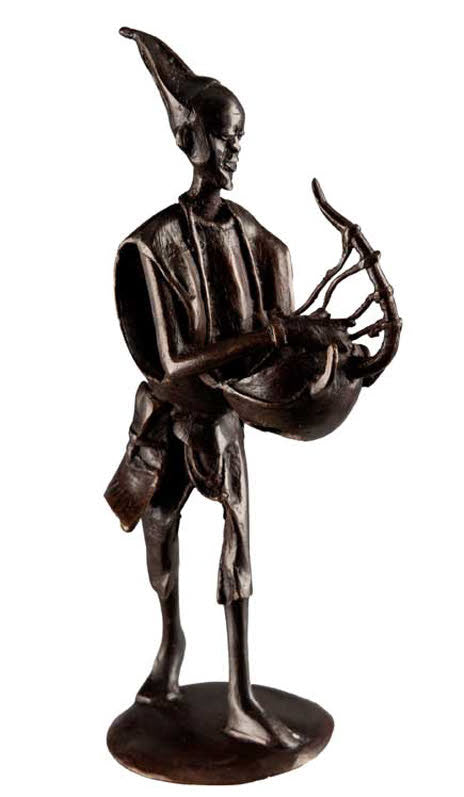 Statuette africaine musicien joueur de kora en bronze – Burkina Faso