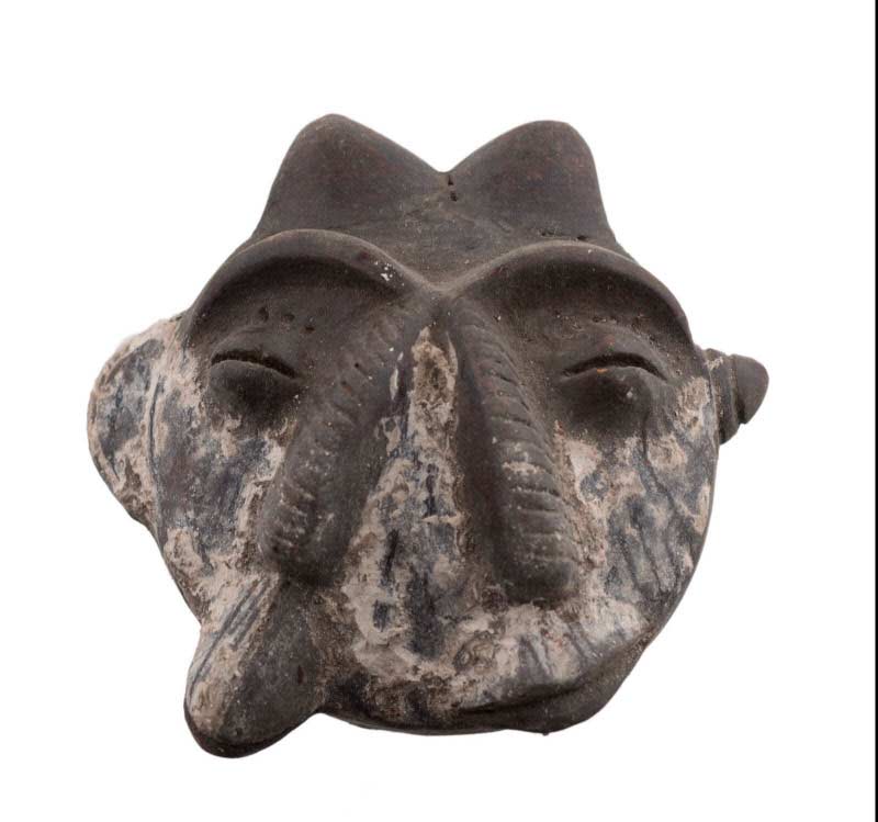 Masquette africaine votive Janus ou jumeaux en terre cuite – masque passeport miniature