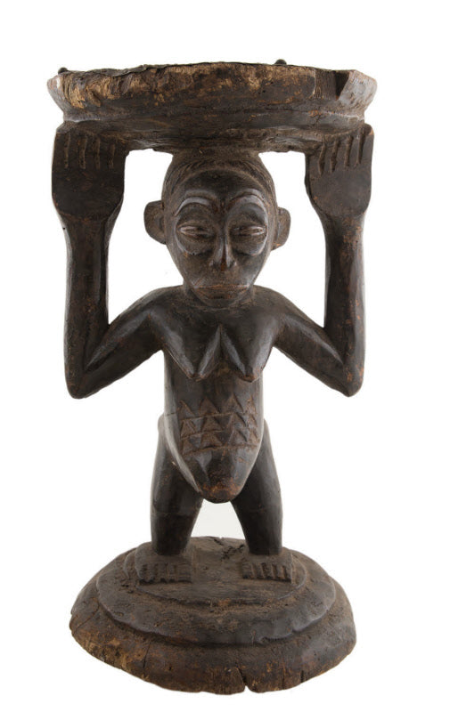 Ancien tabouret siège Luba à cariatide – Art africain de RDC