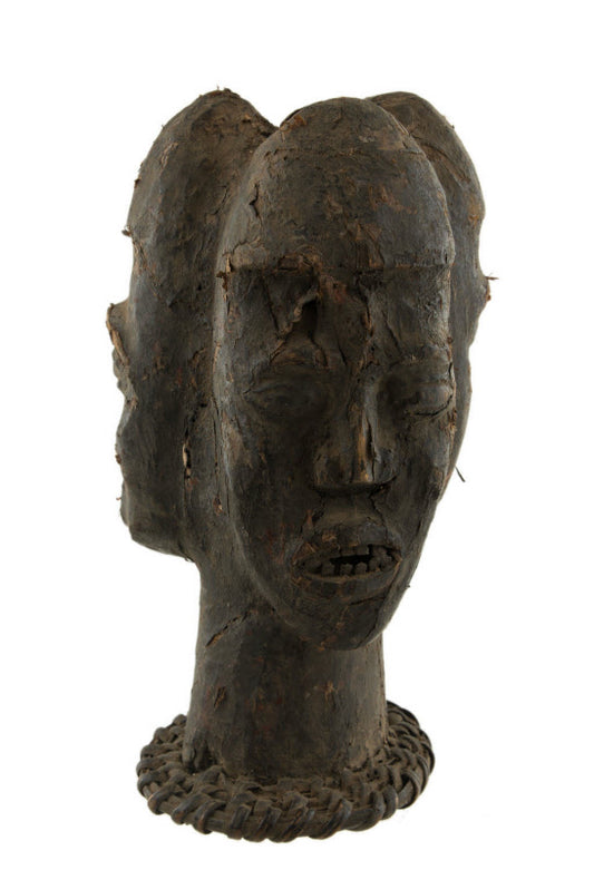 Cimier masque africain janiforme Ekoï Ejagham – Art coutumier du Nigeria