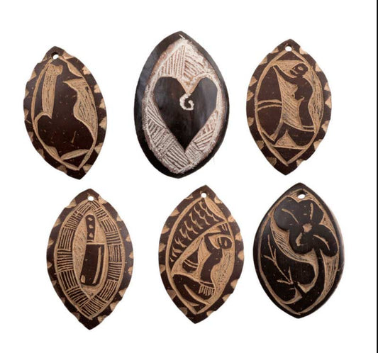 Lot de 6 jetons du jeu d’Abbia – Ewondo, Cameroun