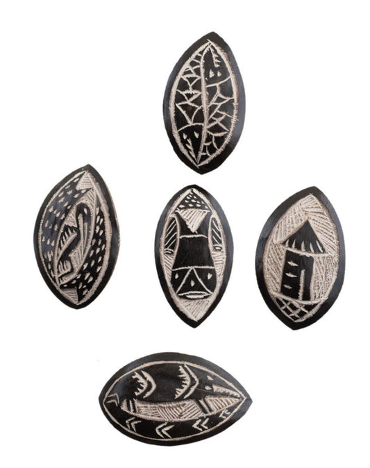 Lot de 5 jetons du jeu d’Abbia – Ewondo, Cameroun