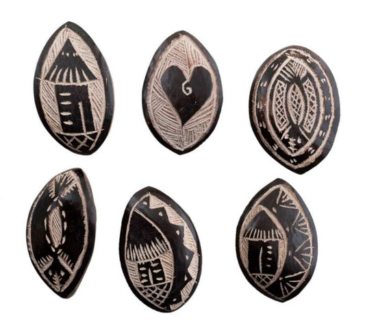 Lot de 6 jetons du jeu d’Abbia – Ewondo, Cameroun