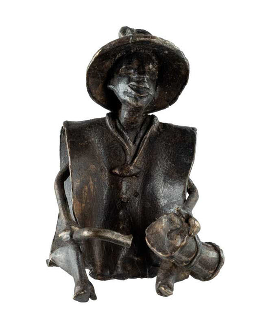 Statuette musicien joueur de calebasse en laiton – Côte d’Ivoire