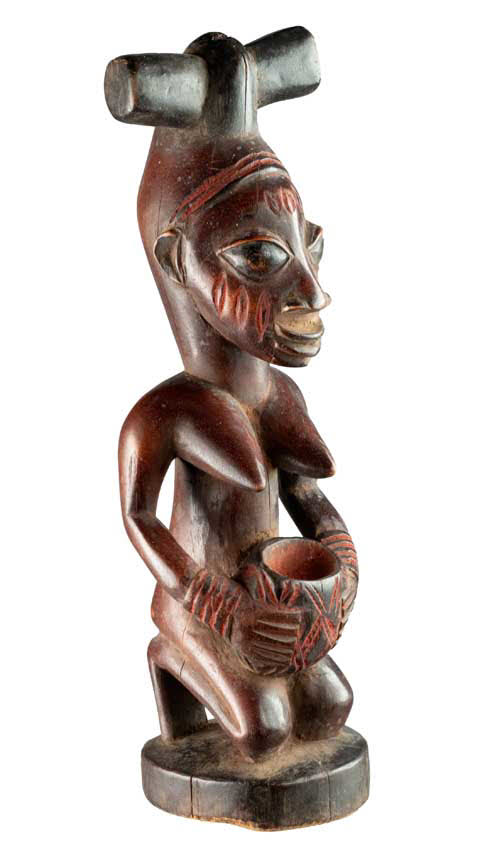 Porteuse de coupe Yoruba – Statue africaine en bois 30 cm