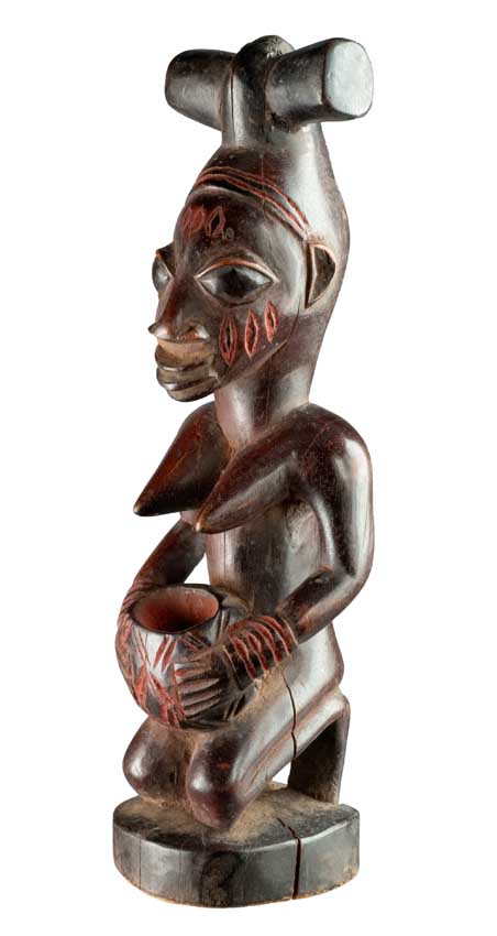 Porteuse de coupe Yoruba – Statue africaine en bois 30 cm