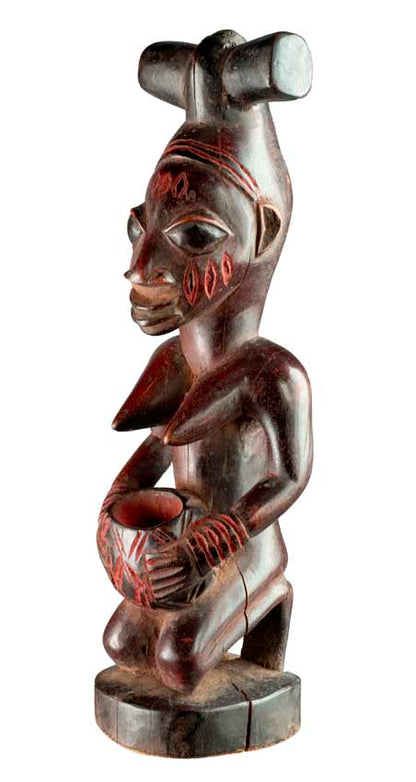 Porteuse de coupe Yoruba – Statue africaine en bois 30 cm