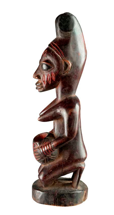 Porteuse de coupe Yoruba – Statue africaine en bois 30 cm