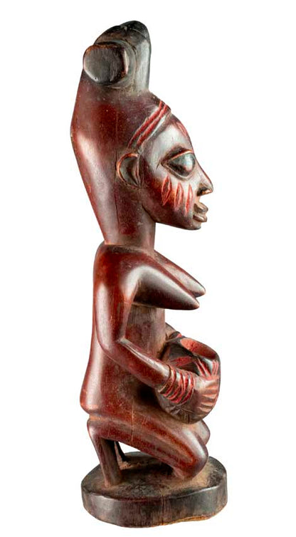 Porteuse de coupe Yoruba – Statue africaine en bois 30 cm