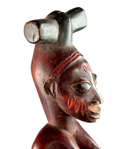 Porteuse de coupe Yoruba – Statue africaine en bois 30 cm