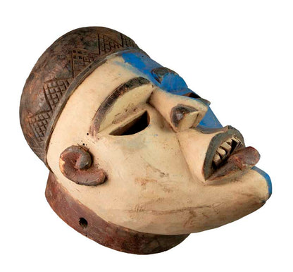 Masque Yombe Kongo polychrome en bois – 33 cm