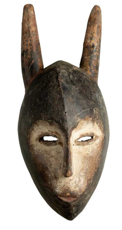 Masque passeport Kwele à cornes – Masquette africaine en bois 20,5 cm