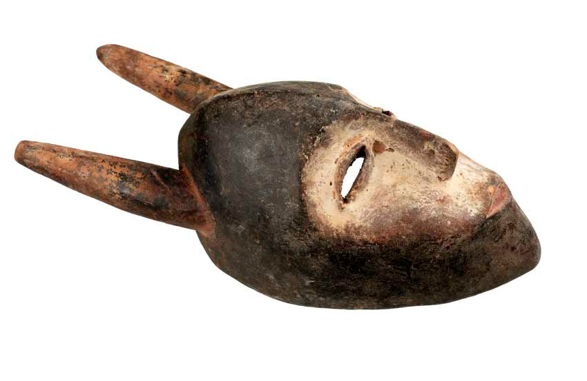 Masque passeport Kwele à cornes – Masquette africaine en bois 20,5 cm