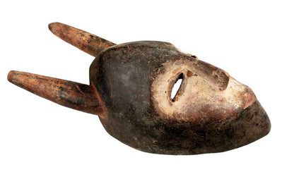 Masque passeport Kwele à cornes – Masquette africaine en bois 20,5 cm