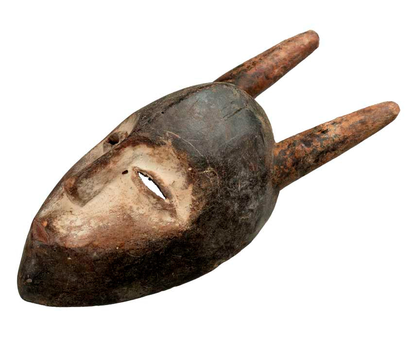 Masque passeport Kwele à cornes – Masquette africaine en bois 20,5 cm