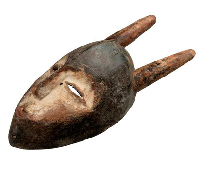Masque passeport Kwele à cornes – Masquette africaine en bois 20,5 cm