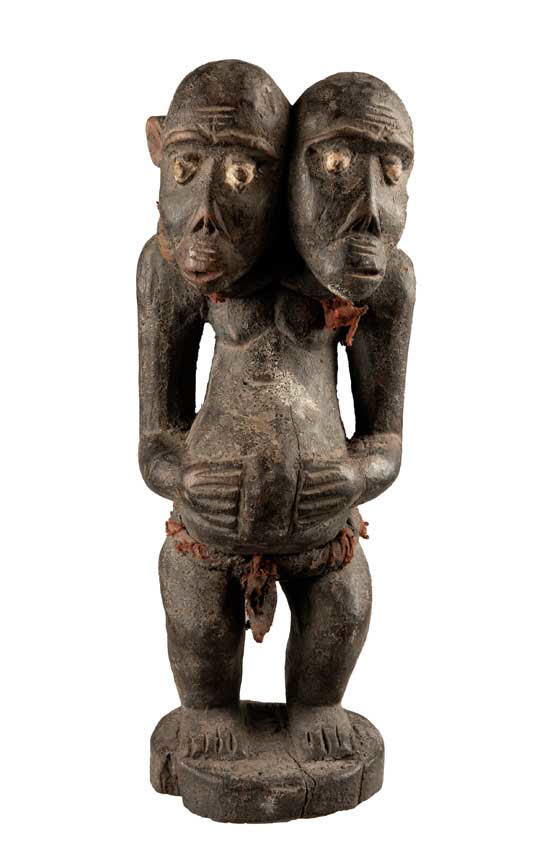 Statuette africaine Singe Bulu Janus – Figure siamoise en bois