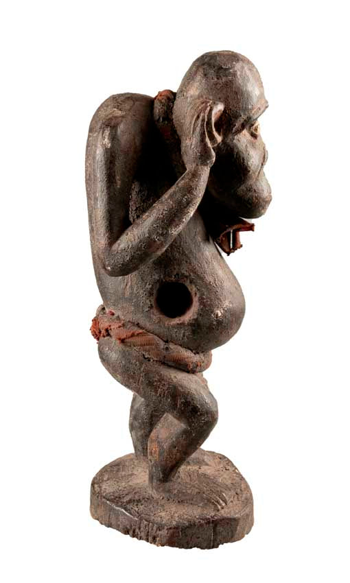 Statuette Bulu africaine en bois – Figure anthropomorphe à cavité ventrale