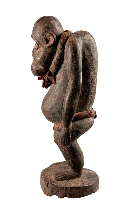 Statuette Bulu africaine en bois – Figure anthropomorphe à cavité ventrale