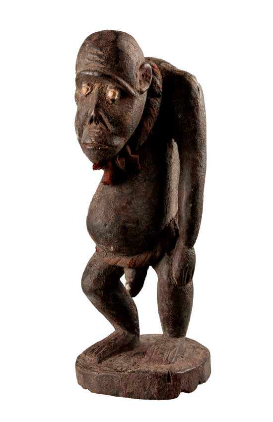 Statuette Bulu africaine en bois – Figure anthropomorphe à cavité ventrale