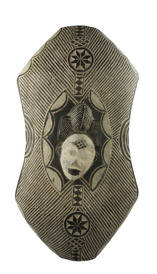 Bouclier africain Punu Pounou en bois – Art coutumier du Gabon