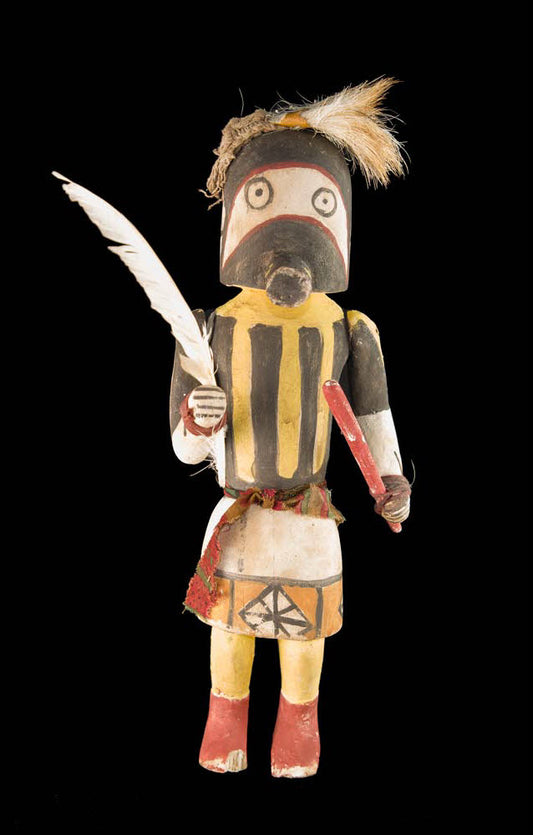 Ancienne poupée style Hopi Kachina – Guerrier Zuni 32 cm