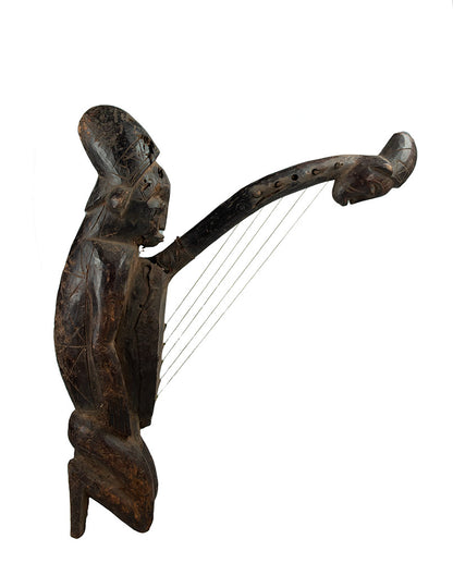 Ancienne harpe arquée africaine anthropomorphique – Instrument traditionnel en bois