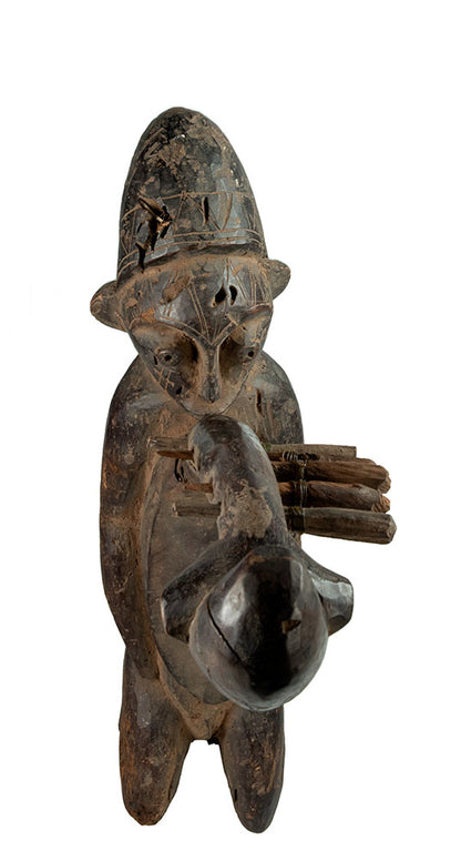 Ancienne harpe arquée africaine anthropomorphique – Instrument traditionnel en bois