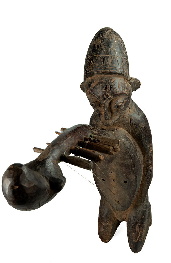 Ancienne harpe arquée africaine anthropomorphique – Instrument traditionnel en bois