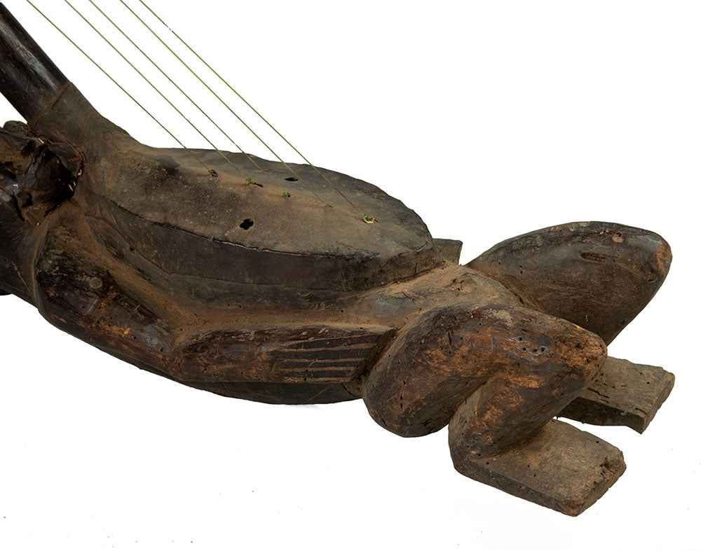 Ancienne harpe arquée africaine anthropomorphique – Instrument traditionnel en bois