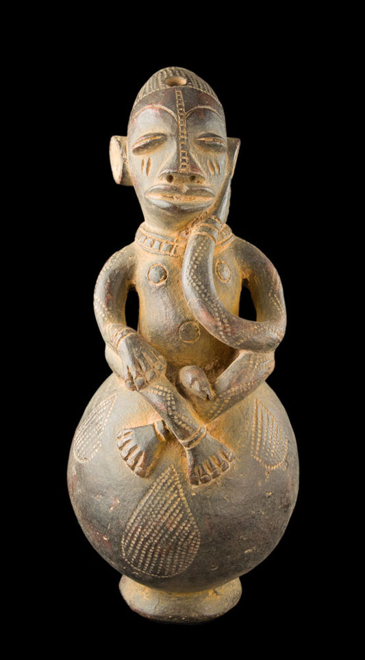 Jarre Mangbetu anthropomorphe en terre cuite – Figure masculine, RDC