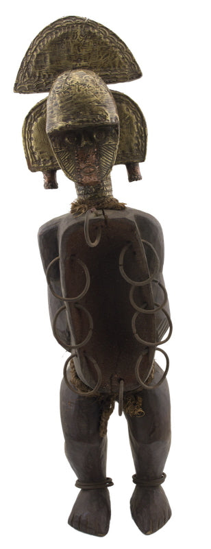 Statue africaine Kota – Gardien des reliquaires en bois, laiton et cuivre