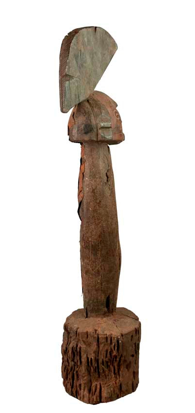 Statue africaine Eke – Poteau reliquaire en bois et métal 61 cm