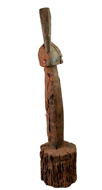Statue africaine Eke – Poteau reliquaire en bois et métal 61 cm