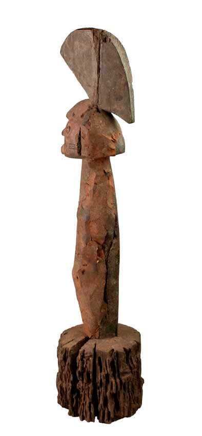 Statue africaine Eke – Poteau reliquaire en bois et métal 61 cm