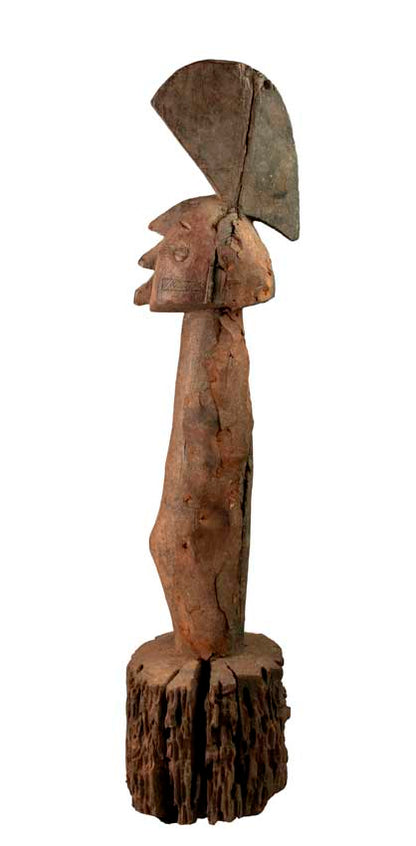 Statue africaine Eke – Poteau reliquaire en bois et métal 61 cm