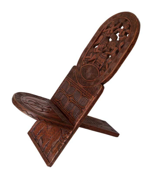 Chaise africaine de palabre en bois sculpté – Artisanat du Cameroun
