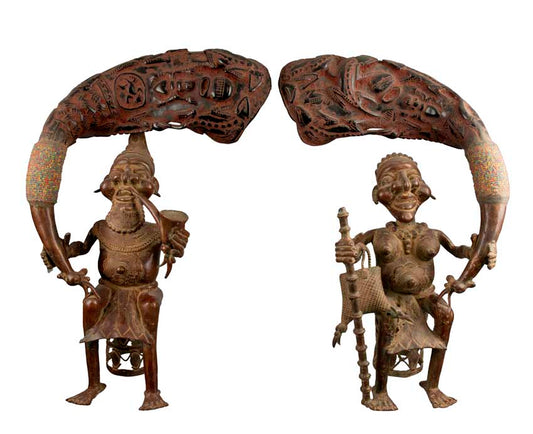 Couple Bamoun en bronze et corne de bovidé – Cameroun
