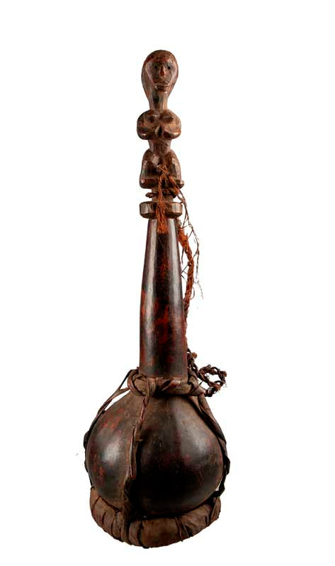 Gourde médicinale Fang en calebasse avec bouchon sculpté – Art africain du Gabon