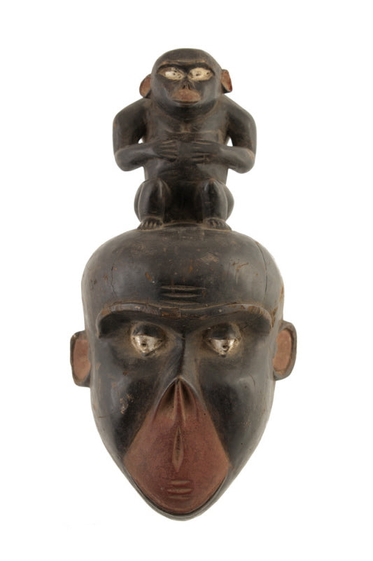 Masque africain Singe Bulu Boulou du Cameroun – grande sculpture en bois
