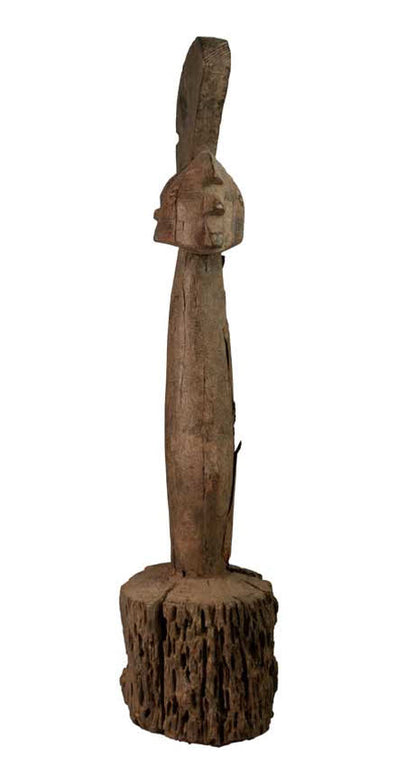 Statue africaine Eke – Poteau reliquaire en bois et métal 61 cm